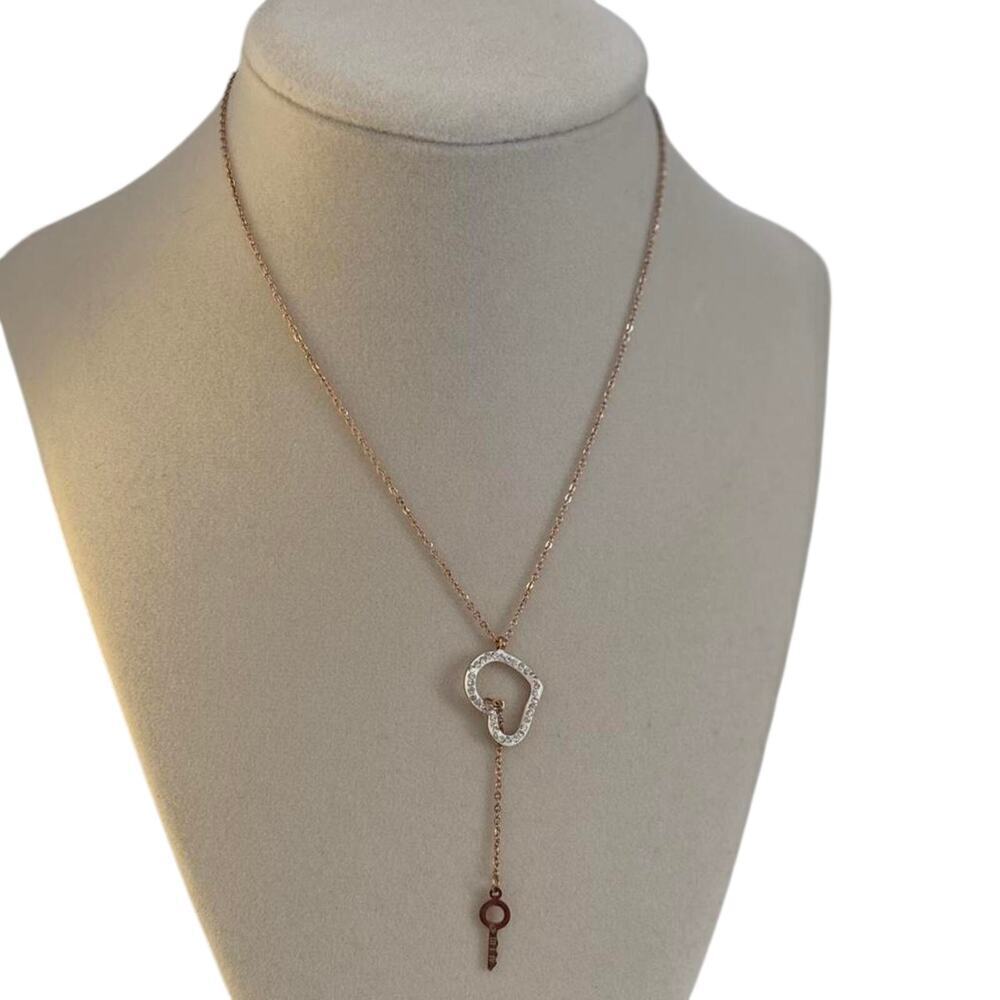 Gold Key Pendant Necklace Crystal Open Circle Minimalist Women Jewelry - Picture 2 of 6